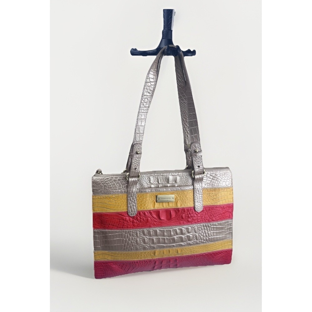 Brahmin Mandy Vineyard Fizz Tricolor Croc Embossed‎ Leather Tote handbag Rare